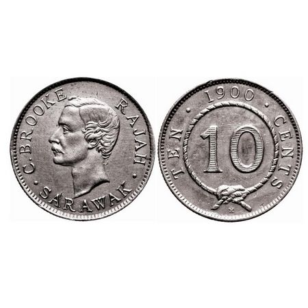 Sarawak, Silver (0.800 silver), 2.69g, 10 Cents, 1900H, Charles j Brooke. KM 9. About Extr
