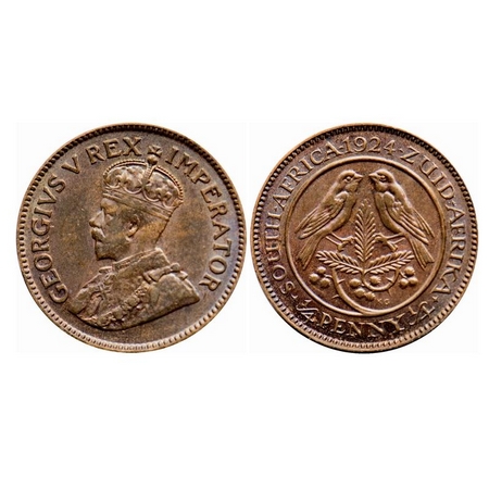 South Africa, Bronze 1/4 Penny, 2.81g, 1924 AD, George V. KM 12.1. Toned Brilliant Uncircu
