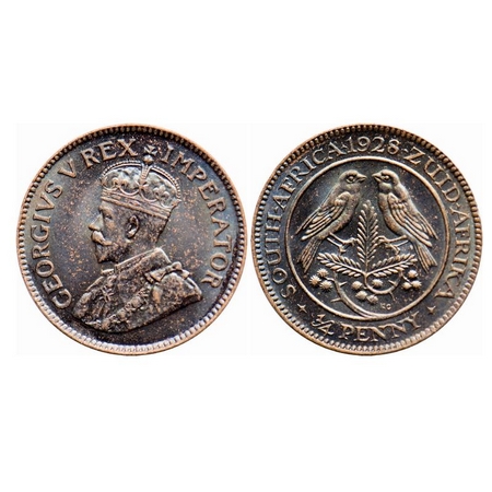 South Africa, Bronze 1/4 Penny, 2.81g, 1928 AD, George V. KM 12.2. Toned Brilliant Uncircu