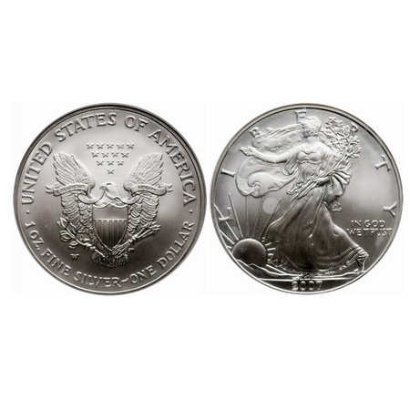 U.S.A., Silver (0.999 silver) Dollar, 31.10g, 2007, Obv: The Walking Liberty striding conf
