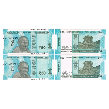 Republic of India, 50 Rupees (2 Notes), Error serial number shifting on paired note, Signe