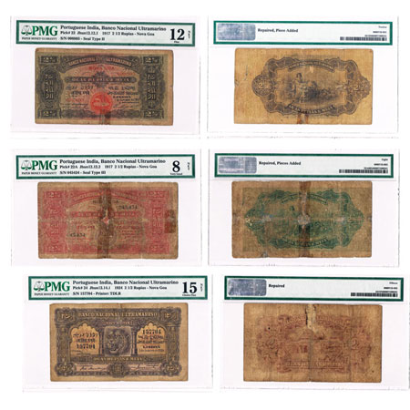 Portuguese India, (A Group of 3 Notes), 2 ½ Rupees. 1) 2 ½ Rupees, 2nd Issue 1917, Banko N