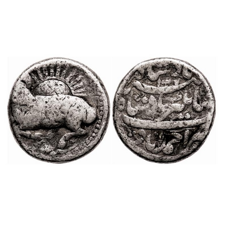Jahangir, Silver Zodiac Rupee, 11.20g, Ahmadabad Mint, Aries Sign, AH 1027/RY 13, Obv: A R