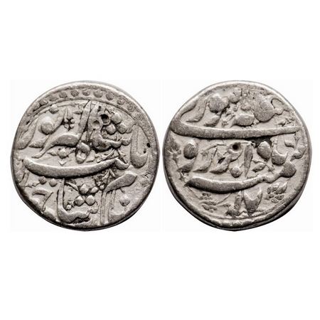 Jahangir, Silver Rupee, 11.24g, Lahore Mint on top, RY 17, Bada bar Couplet, KM 149.16. Te