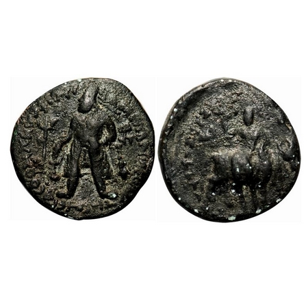 Kushans, Wima Kadphises (c. 113-127 AD), Copper Drachma, 16.75g, 27.13x26.90mm, Obv: King 