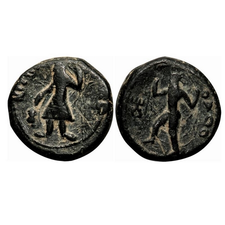 Kushans, Kanishka I (c. 127-151 AD), Copper Drachma 17.74g, 25.27x25.44mm, Obv: King stand