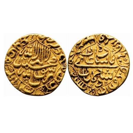 Shah Jahan I, Gold Mohur, 10.93g, Daulatabad Mint, Kalima within quatrefoil on obv. and na