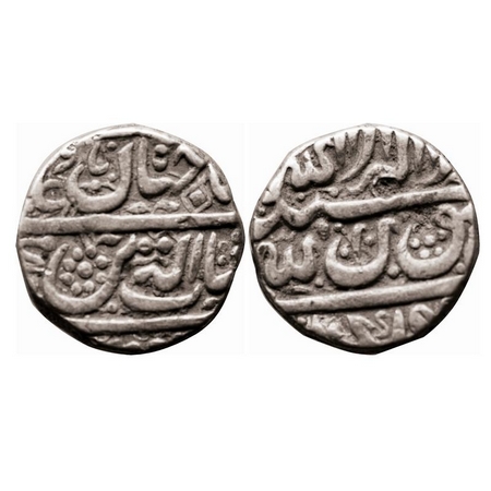 Shah Jahan I, Silver Rupee, 11.44g, Golkunda Mint, Undated , legends crude style. KM 223.1