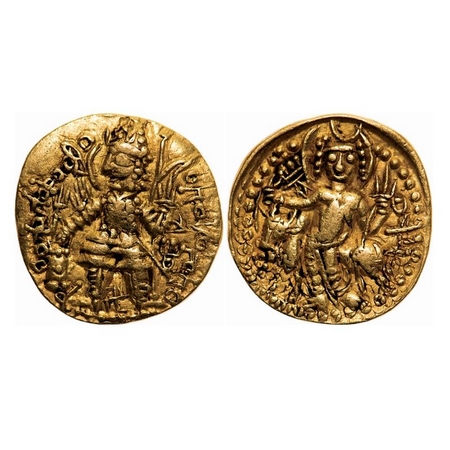 Kushano-Sassanian, Imitation of Vasudeva I, Gold Dinar, 7.73gm, 23.84x23.41mm, Obv: King n