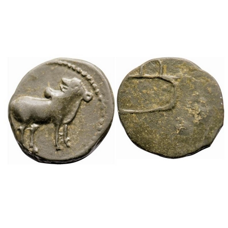 Pallavas of Kanchi, Copper Unit, 2.2g, 15.98x16.19mm, 5th century, with out any script on 