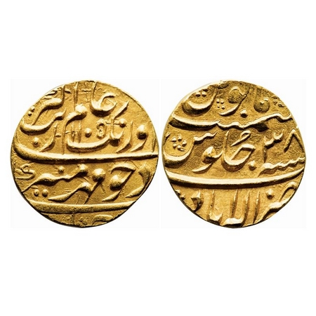 Aurangzeb, Gold Mohur, 11.09g, Allahabad Mint, AH 1105/38 RY, Mirh-e-munir couplet, with c