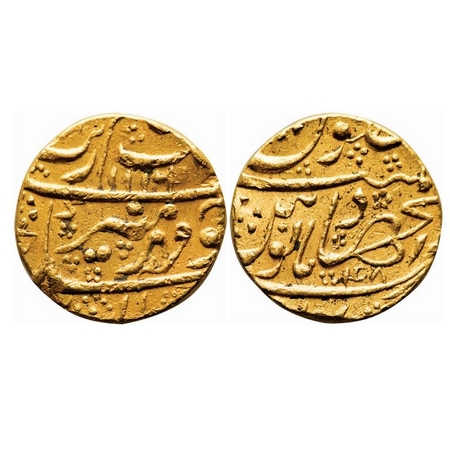 Aurangzeb, Gold Mohur, 10.99g, Dar-ul-Jihad (Hyderabad) Mint, AH 1116/48, Mirh-e-munir cou