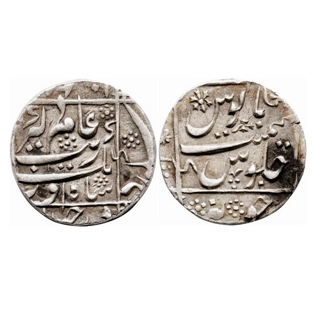 Aurangzeb, Silver Rupee, 11.54g, Junagadh Mint, kings name in square area AH 1074 / RY 5, 