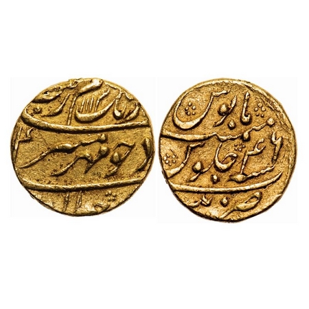 Aurangzeb, Gold Mohur, 11.02g, Patna Mint, AH 1113/4 RY. KM 315.40. Very Fine, Rare.