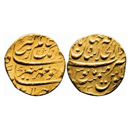 Aurangzeb, Gold Mohur, 10.92g, Dar al-Khilafat Shahjahanabad Mint, AH 1090/23 RY, Mirh-e-m