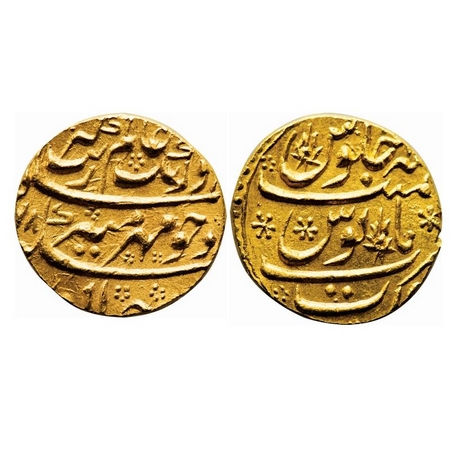 Aurangzeb, Gold Mohur, 11.04g, Surat Mint, AH (10)78/1x RY, Mirh-e-munir couplet, with bea