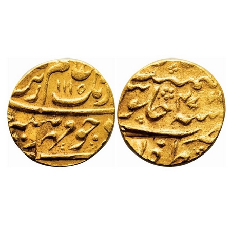 Aurangzeb, Gold Mohur, 11.01g, Zafarabad Mint, AH 1115/47 RY, Mirh-e-munir couplet. KM 315