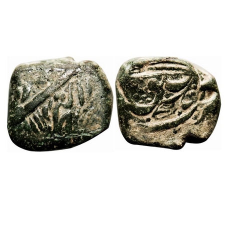 Jahandar Shah, Copper square Paisa, 11.85g, Surat Mint, AH 1124, Abu al Fath type. KM 360.