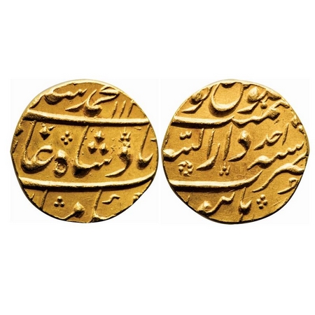 Muhammad Shah, Gold Mohur, 10.99g, Dar-ul-Sarur Burhanpur Mint, AH 113X/ Ahad (1). KM 438.