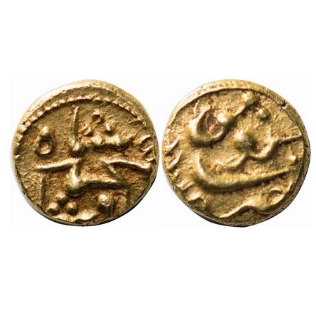 Muhammad Shah, (maratha issue) Gold Pagoda, 2.73g, Guti Mint, complete mint name on rev. K