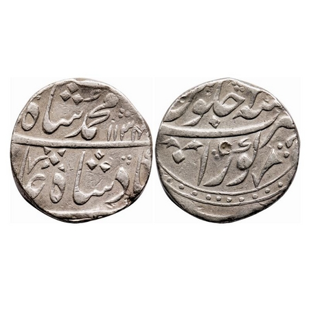 Muhammad Shah, Silver Rupee, 11.27g, Kora Mint, AH 1134 / (3) RY. KM 436.39. Test mark. Ve