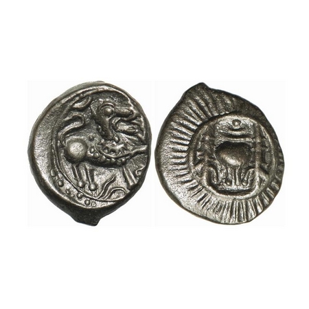 Vishnukundin Dynasty, Andhra Region, Copper Base Alloy, 9.57g, 23.56x20.28mm, Heavy weight