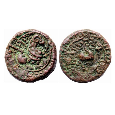 Chalukyas, Vishnukundin type, Andhra Region, Copper Base Alloy, 3.63g, 16.98x17.22mm, Obv: