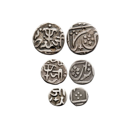 Gwalior, Silver 1/2, 1/4, 1/8 Rupee (3 Coins), Jayaji Rao, Gwalior Fort Mint, in the name