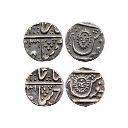 Indore, Silver 1/4 Rupee (2 coins), 2.73, 2.75g, Malhar Rao II (AH 1124-1248), Malharnagar