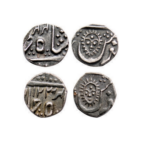 Indore, Silver 1/8 Rupee (2 coins), 1.37, 1.37g, Malhar Rao II (AH 1124-1248), Malharnagar