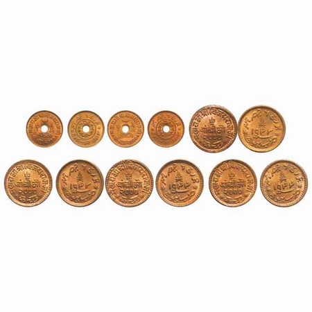 Kutch, Copper, (6 Coins), Vijayarajji (VS 1998-2004/1942-1948 AD), in the name of George V