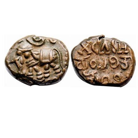 Mysore, Copper 10 Cash, 4.52g, Krishna Raja Wodeyar, ND, Obv: Elephant to left, above kara