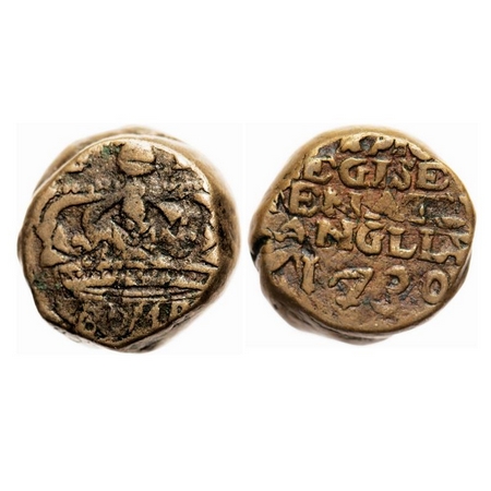Bombay Presidency, Copper Double Pice, 18.60g, 1730, Obv: Large crown and (GR) above with 