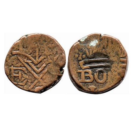 Bombay Presidency, Copper Double Pice, 10.20g, , 1xxx, Obv: Bale Mark, 4 above with V E C 