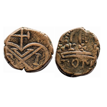 Bombay Presidency, Copper Double Pice, 10.33g, date unseen. Obv: Bale Mark, 4 above with (
