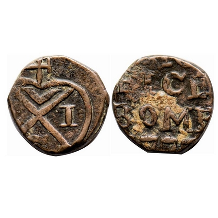 Bombay Presidency, Copper Pice, 4.87g, 1777 AD. Obv: Bale Mark, 4 above with V E C I in he