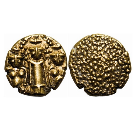 Madras Presidency, 3 Swami Gold Pagoda, 3.48g, Obv: Vishnu as Venkateshwara and his two wi