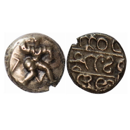 Vijaynagar Kingdom, Gold Pagoda, 3.37g, (1356-1377 AD), Obv: warrior advancing right with 