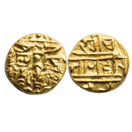 Vijayanagar Kingdom, Hari Hara II (1377-1404 AD), Gold 1/2 Pagoda, 1.69g, Obv: Siva and Pa