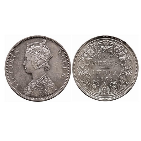Victoria Queen, Silver, Rupee, 1862, Bombay Mint, A/II/2/1, Reused of earlier reverse dies