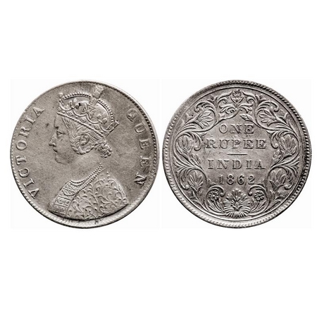 Victoria Queen, Silver, Rupee, (11.64g) 1862, Error, Bombay Mint, B/II/0/0, Mis aligned di