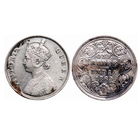 Victoria Queen, Silver, Rupee, 1862, Bombay Mint, B/II(viii), Flower above 'E' of One is t