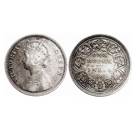 Victoria Queen, Silver, Rupee, 1862, Bombay Mint, A/II/0/8, w/o initial 'J', The third and