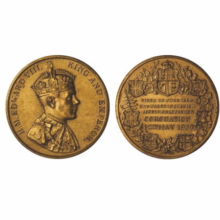 Edward VIII, Gilt Bronze Medal, 24.18g, 1937 Coronation Medal, Obv: Bust to right, Rev: Bi