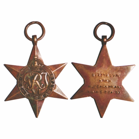 George VI, Bronze Medal, 18.29g, Burma Star (1941-1945), awarded to 177059 DVR MOHD HUSSAI