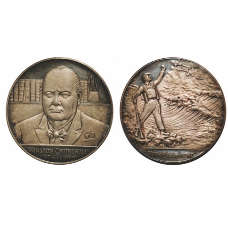 British Commemorative Medallion, Silver, 82g, 57mm, Winston Churchill 1874-1965 / "Very We