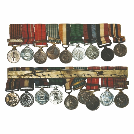 India General Service Medals, Silver, & mixed metal, 60.35g, strip of 9 medals. Very Fine,