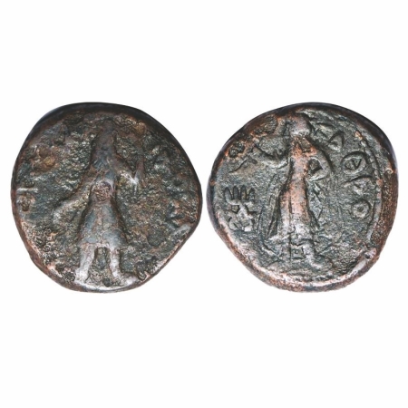 Kushan, Kanishka, Copper, 16.96g, 25.47x26.06mm, Obv: King facing left , wearing tunic and