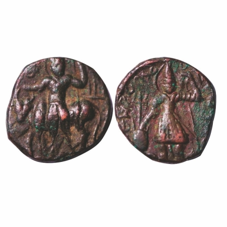 Kushanas, Vasudeva I (c. 190-230 AD), Copper Unit, 8.42g, 22.53x22.95mm, Obv: King standin