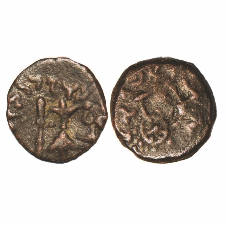Western Kshatrapas, Bhumaka, Copper, 2.41g, 17.04x16.67mm, Obv: Arrow and thunderbolt. Rev